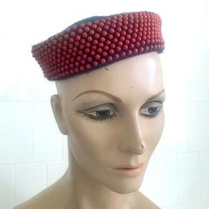 Vintage Crochet Beaded Pill Box Beanie Hat